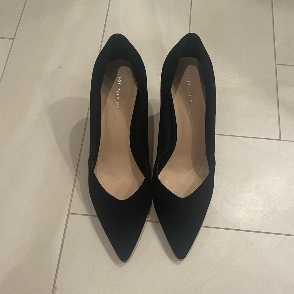 Loeffler Randall black suede block heel pump